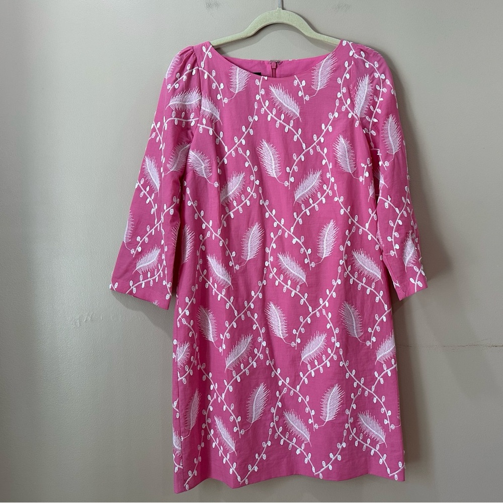 Talbots Graceful Garden Shift Dress Pink 3/4 Sleeve Cotton Women Petite 4 - Picture 2 of 8